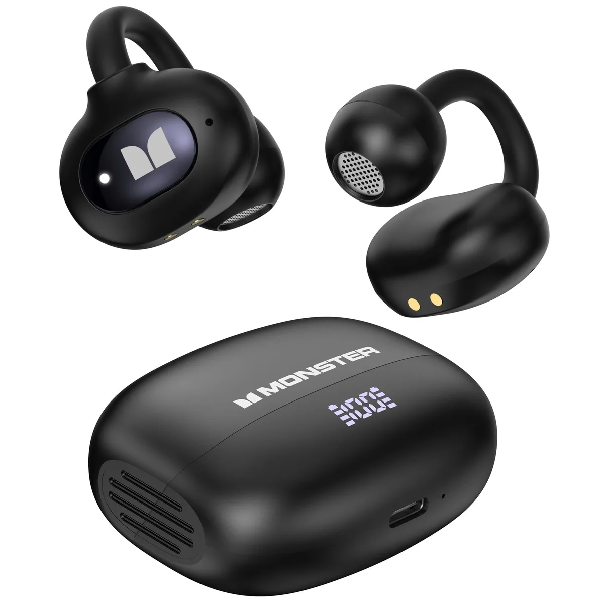  Monster AC339 open-ear wireless earbuds, Bluetooth 6.0, 40h, black — product photo