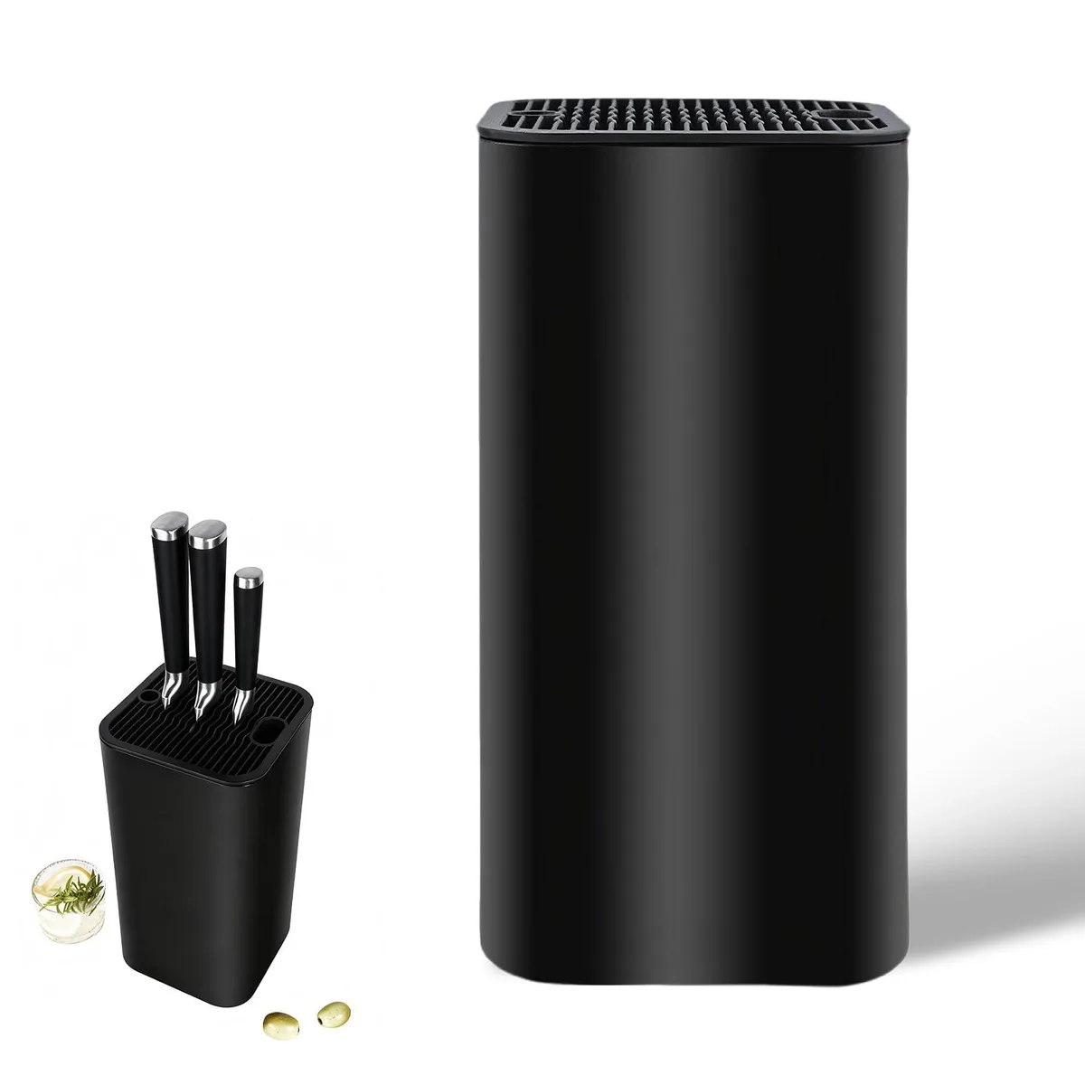 Black square detachable knife block with flexible slots