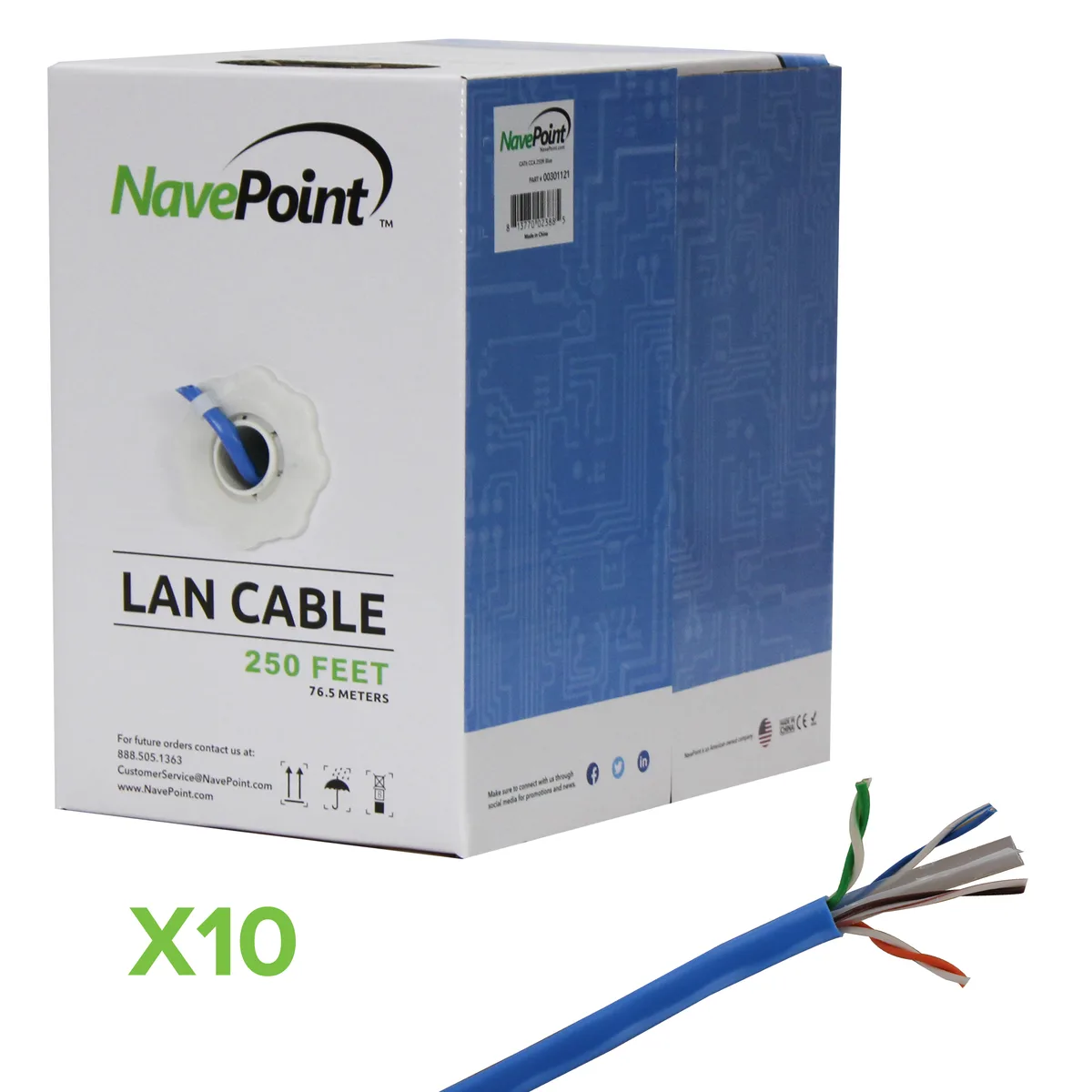 NavePoint NavePoint CAT6 CCA UTP Bulk Ethernet Cable 250 Ft 10-pack Blue — product photo