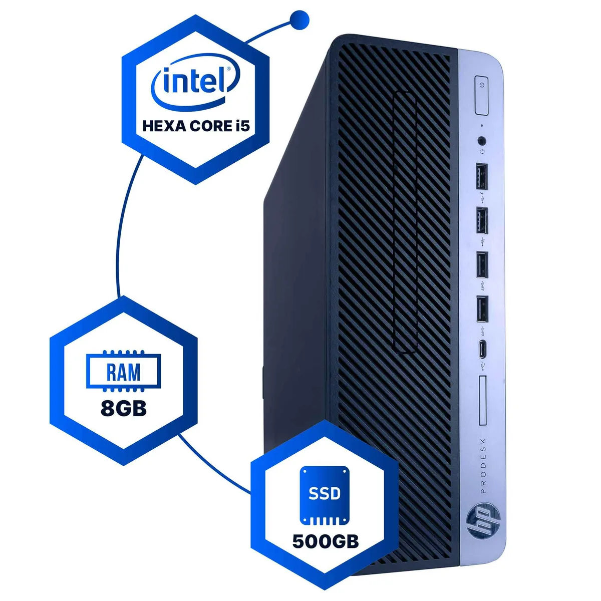 HP HP ProDesk 600G4 desktop PC Intel Core i5 3.2GHz 8GB DDR4 500GB SSD Windows 11 Pro — product photo