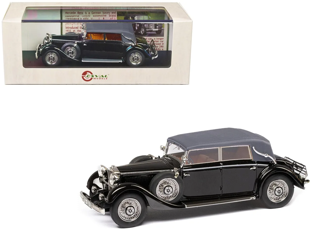 Esval Models Esval Models 1933-37 Mercedes-Benz 290 W18 Lang Cabriolet D Black Gray Top 1/43 Ltd 250 hobby collectible — product photo