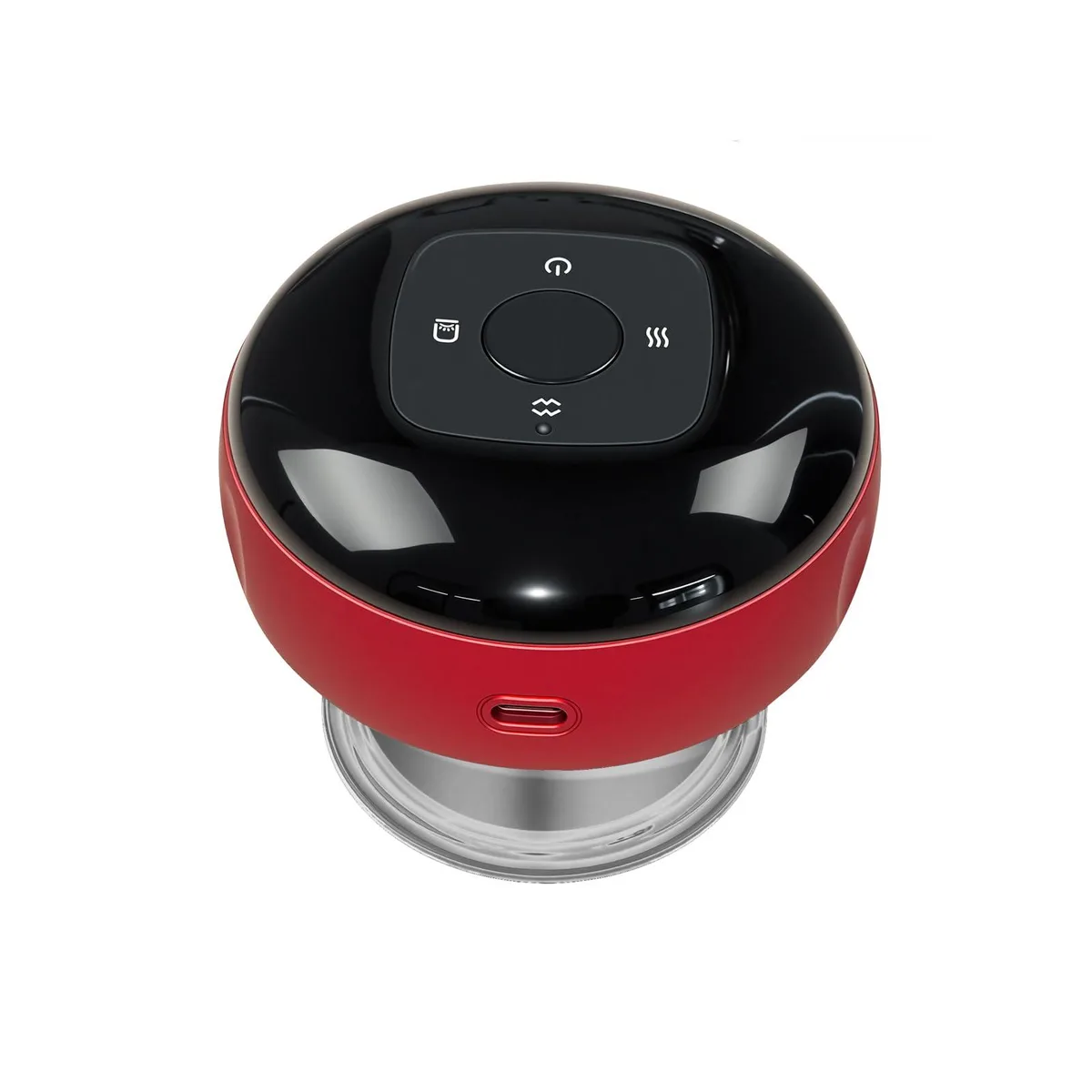 Red cordless cupping massager, oval ABS shell with soft-touch finish
