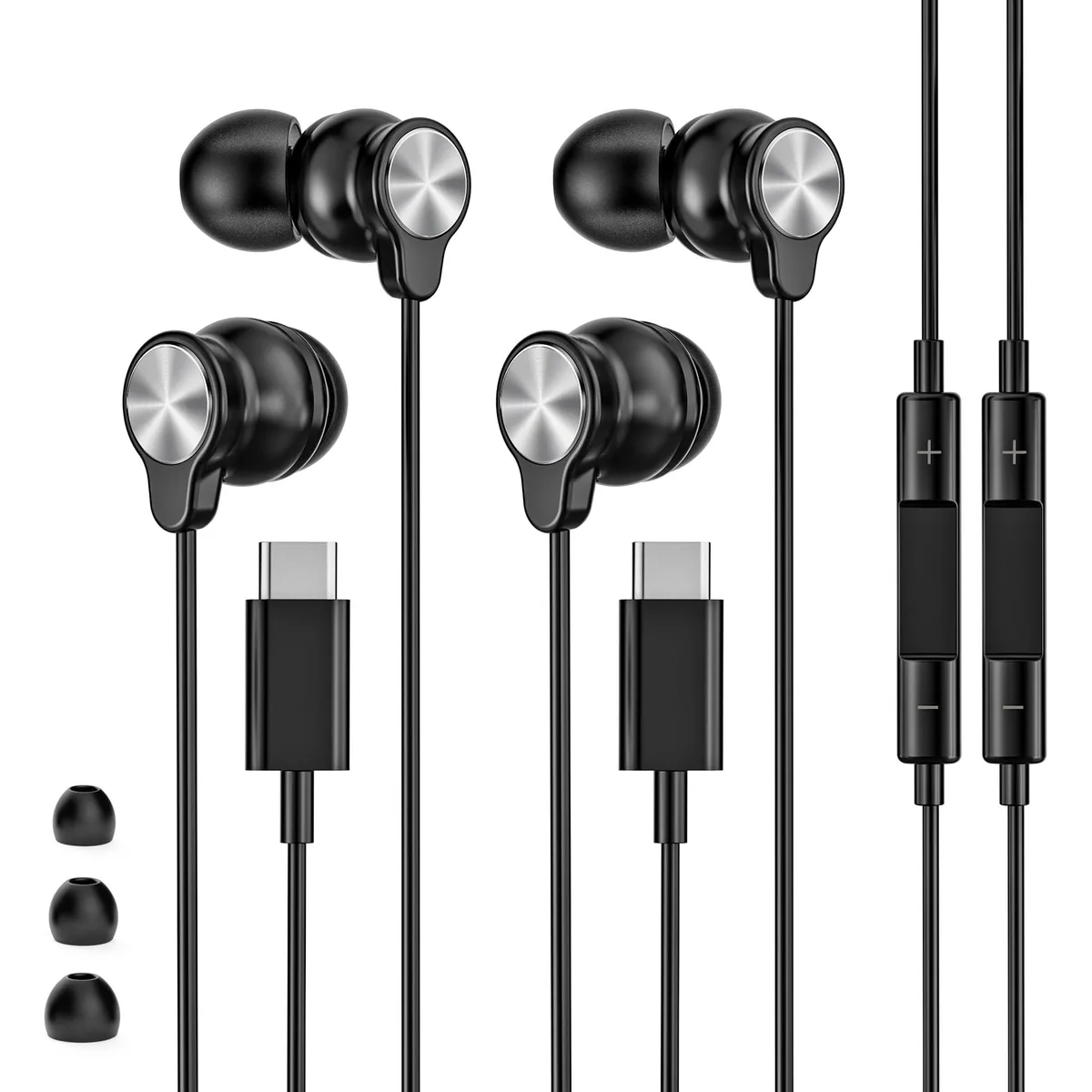  Ausounds EASC16S-BLACK USB-C in-ear headphones 2-pack black — product photo