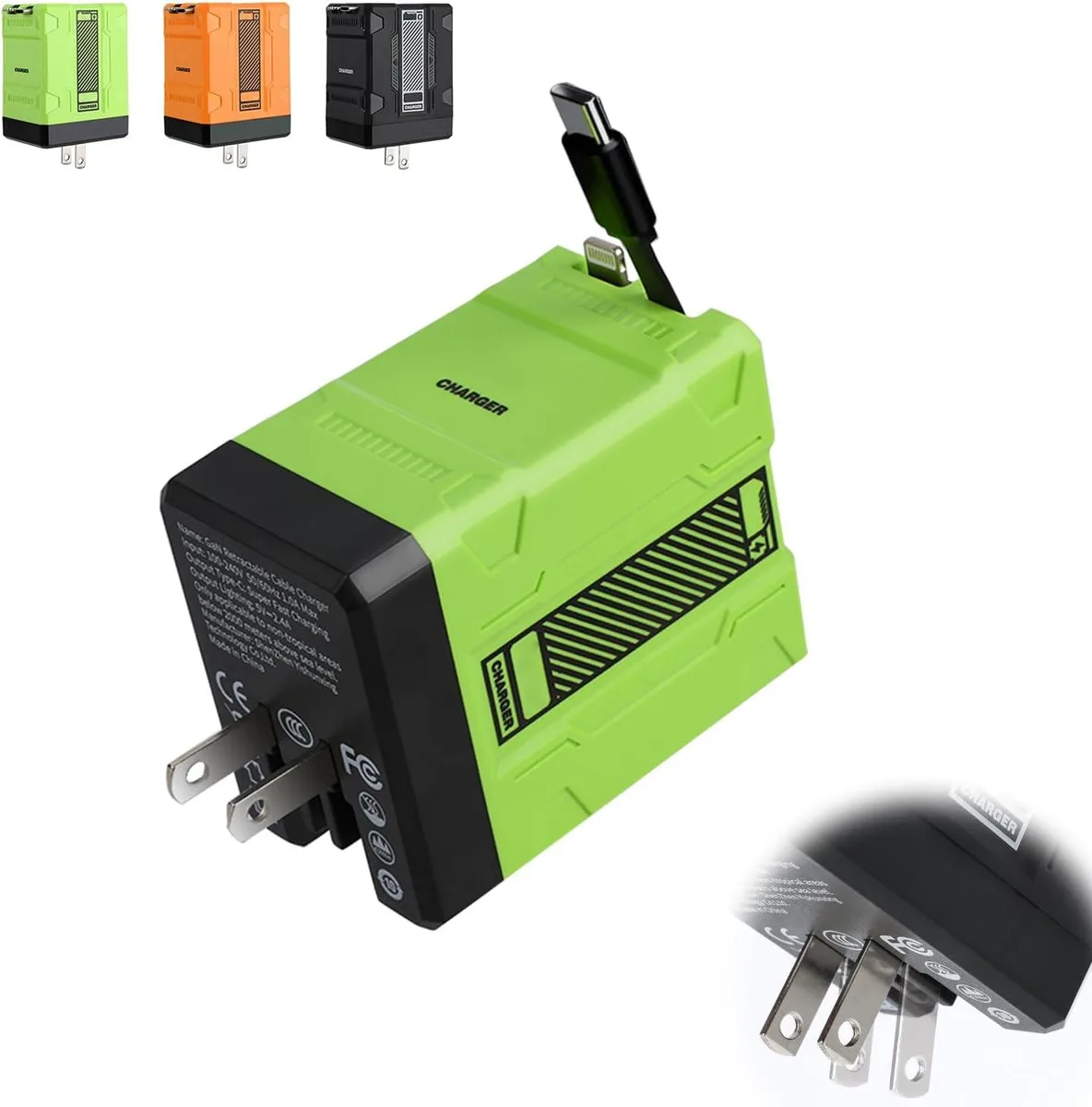 ONITOON ONITOON 120 W Retractable Wall Charger Green — product photo