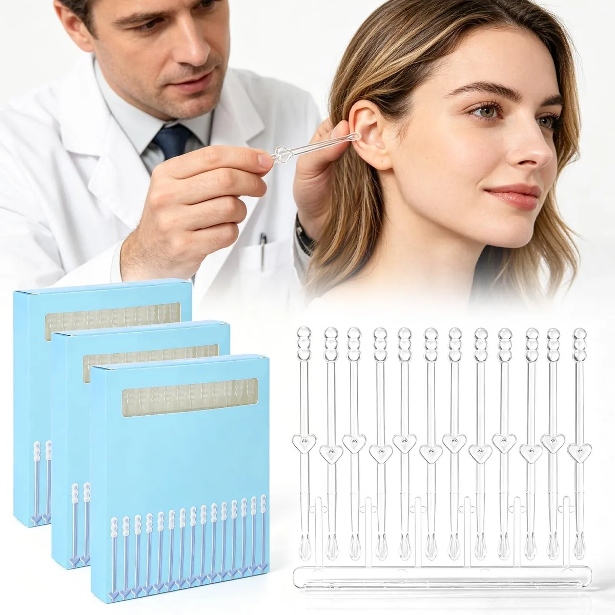 72 white resin gel ear sticks with flexible tips in compact box