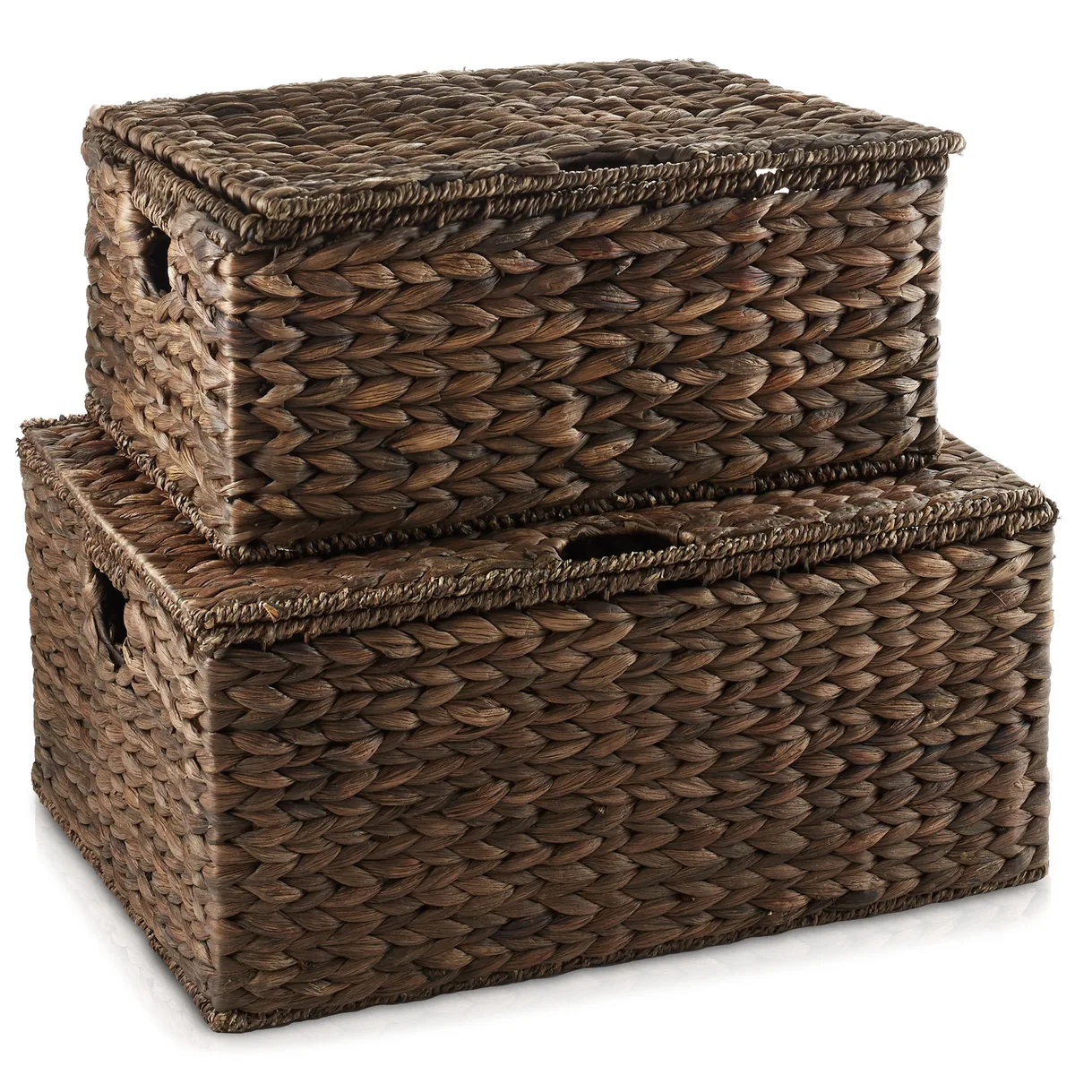 Casafield Casafield STO-T7482-BRN shelving, set of 2 water hyacinth baskets with lids, medium/large, brown — product photo