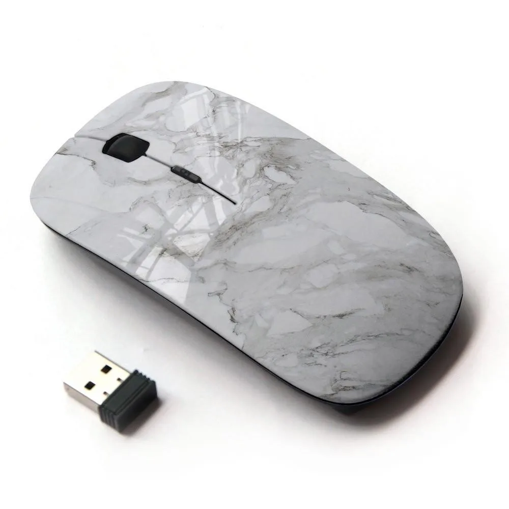 Light grey marble-pattern wireless mouse with nano receiver