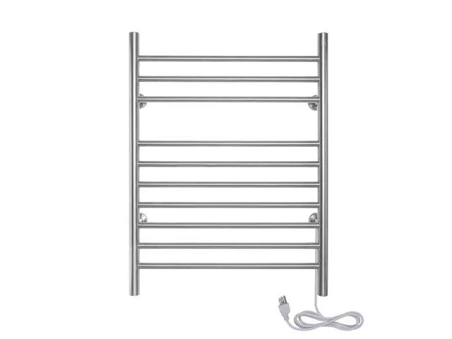 Polished stainless steel towel warmer with ten horizontal bars