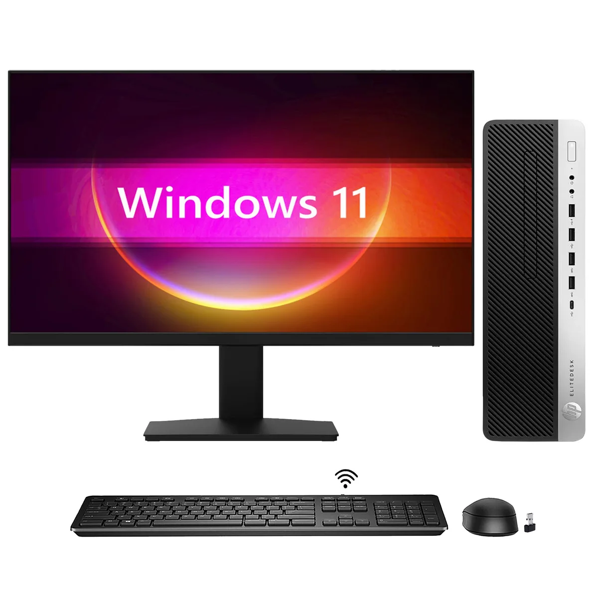 HP HP EliteDesk 800 G4 SFF desktop PC i5-8500 16GB 2TB NVMe 24" monitor — product photo