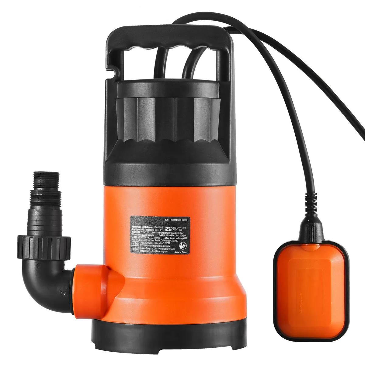 VEVOR VEVOR Utility Pump 1 HP 4000 GPH 31 ft Head 10 ft Cord ZXQ1100-B — product photo