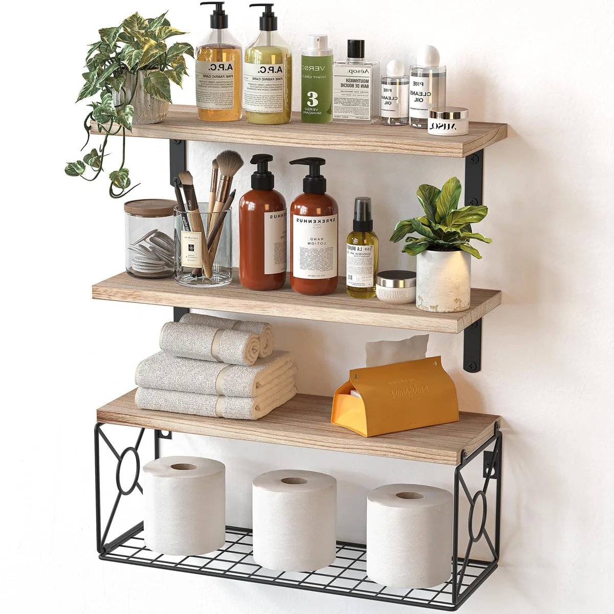 AMADA HOMEFURNISHING Floating Shelving Set of 3 Natural Wood — product photo