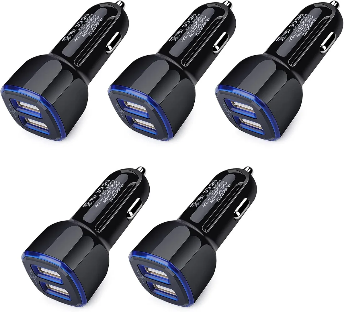 Leelbox Leelbox 5Pack 2.4A 12V Dual USB Car Charger — product photo