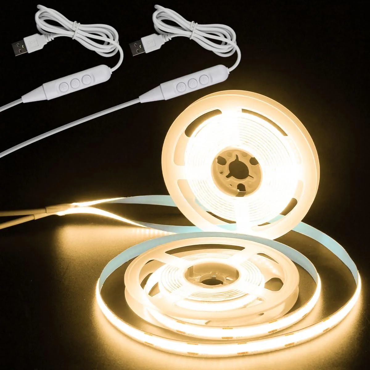  Baldwin COB LED Strip 5V USB 6.56ft 640 LEDs 3000K Warm White 2 Pack — product photo