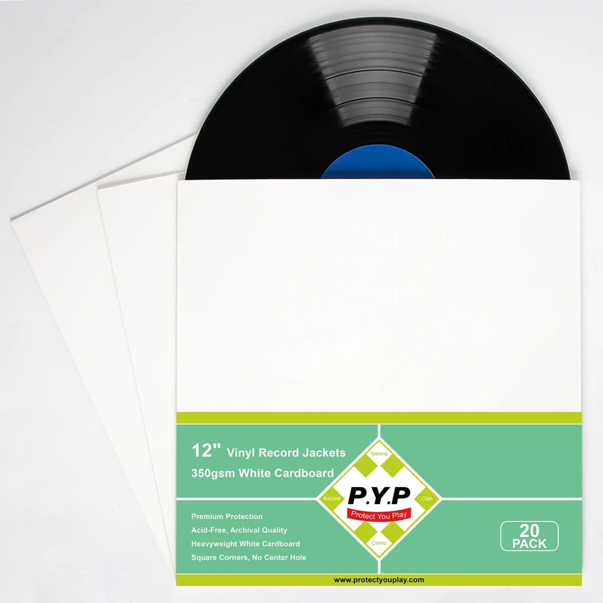 BESIGN BESIGN 12-Inch LP Vinyl Record Jackets 20ct 350gsm White Cardboard No Center Hole 2 in 1 accessory — product photo