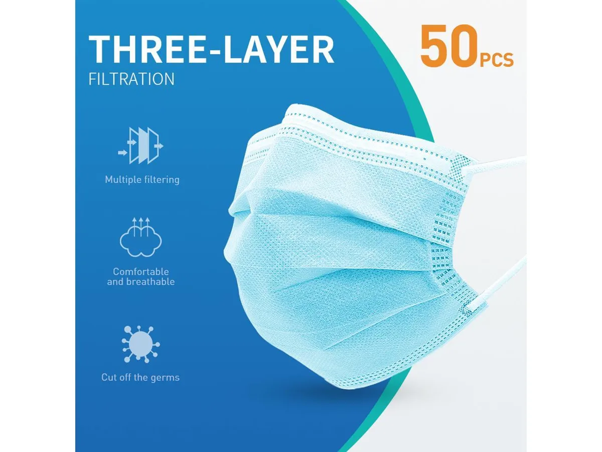 sakose sakose 50 Pcs Disposable Face Masks First Aid Blue/White — product photo