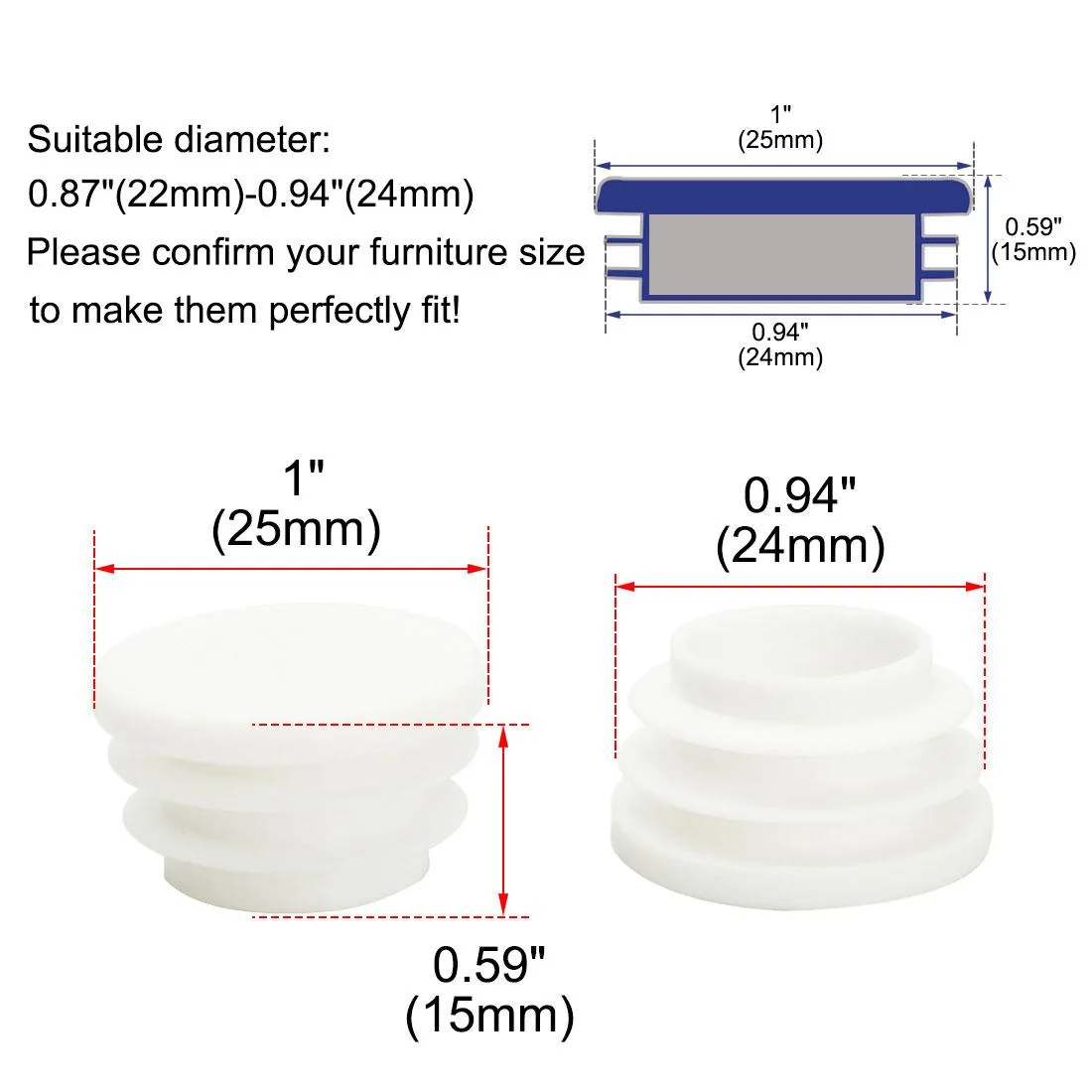 Unique-Bargains Unique-Bargains 25mm White Ribbed Tube Inserts 24pcs — product photo