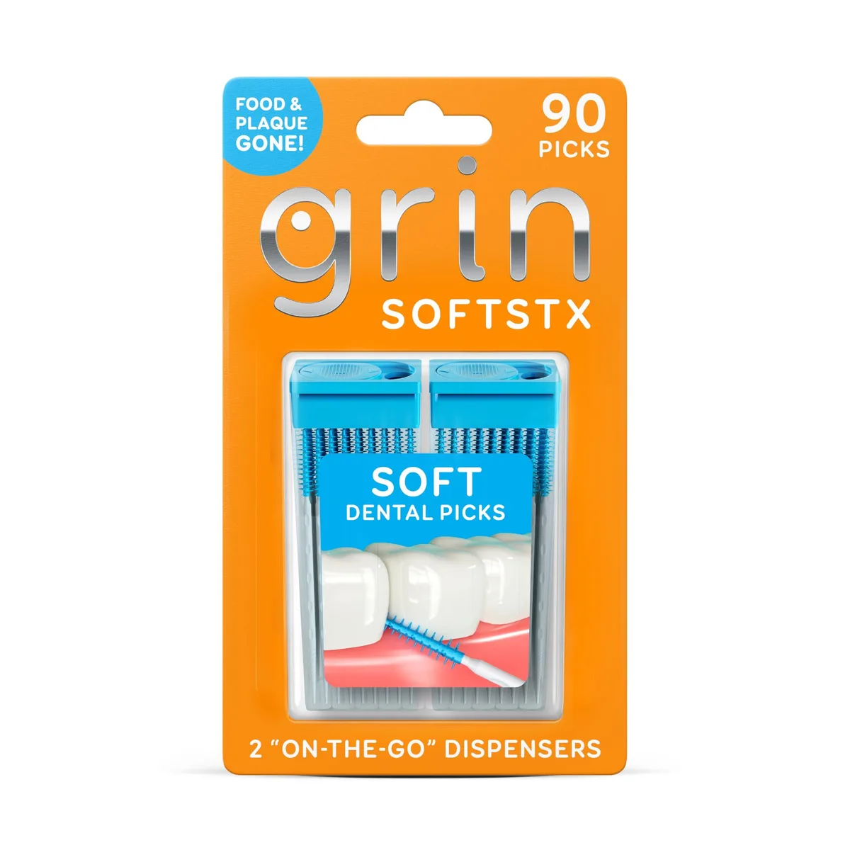 White double-sided dental picks in refillable case, 90 count mint flavour