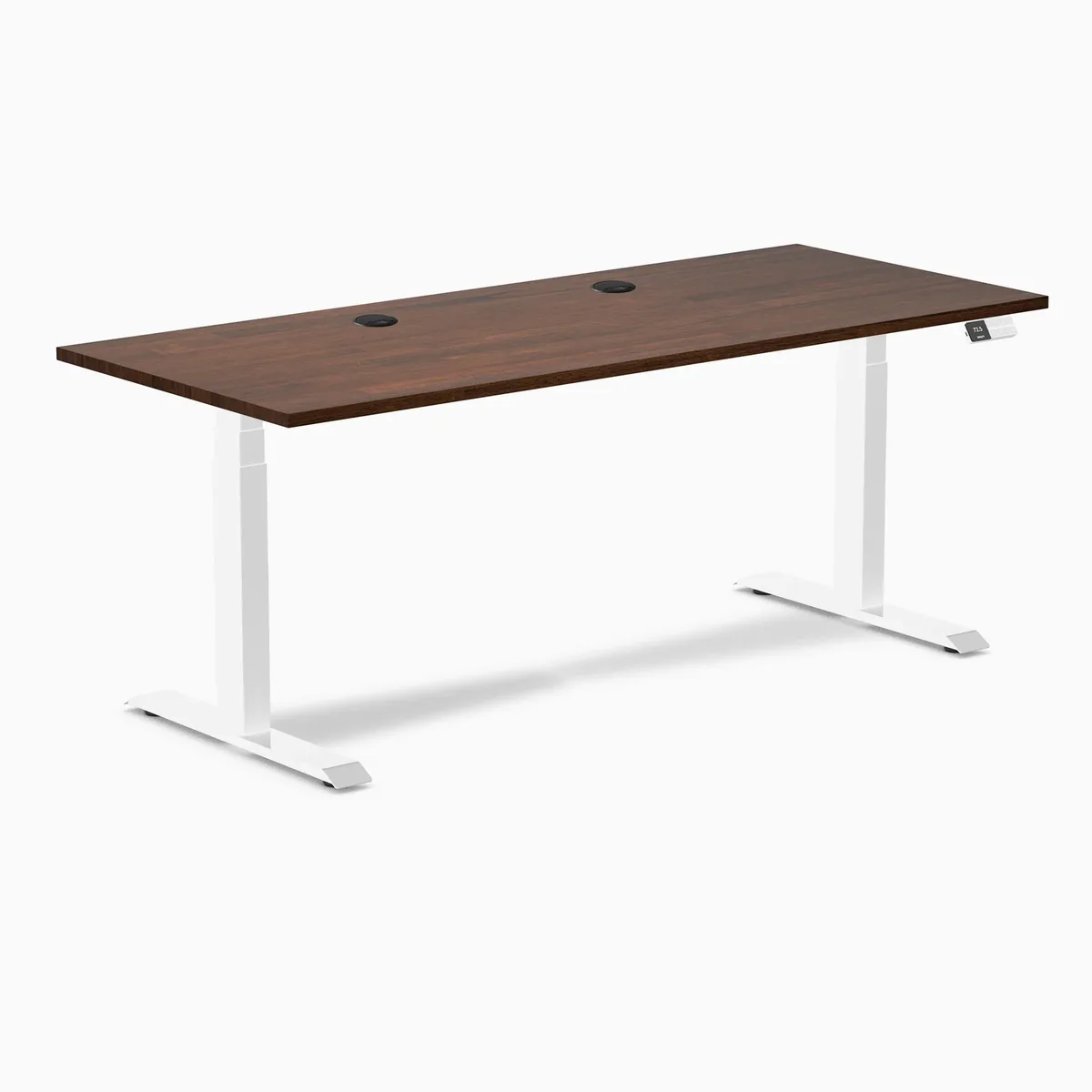 Desky Desky Dual Rubberwood Sit Stand Desk 72 x 30 inches Red Walnut White Frame with Grommets — product photo