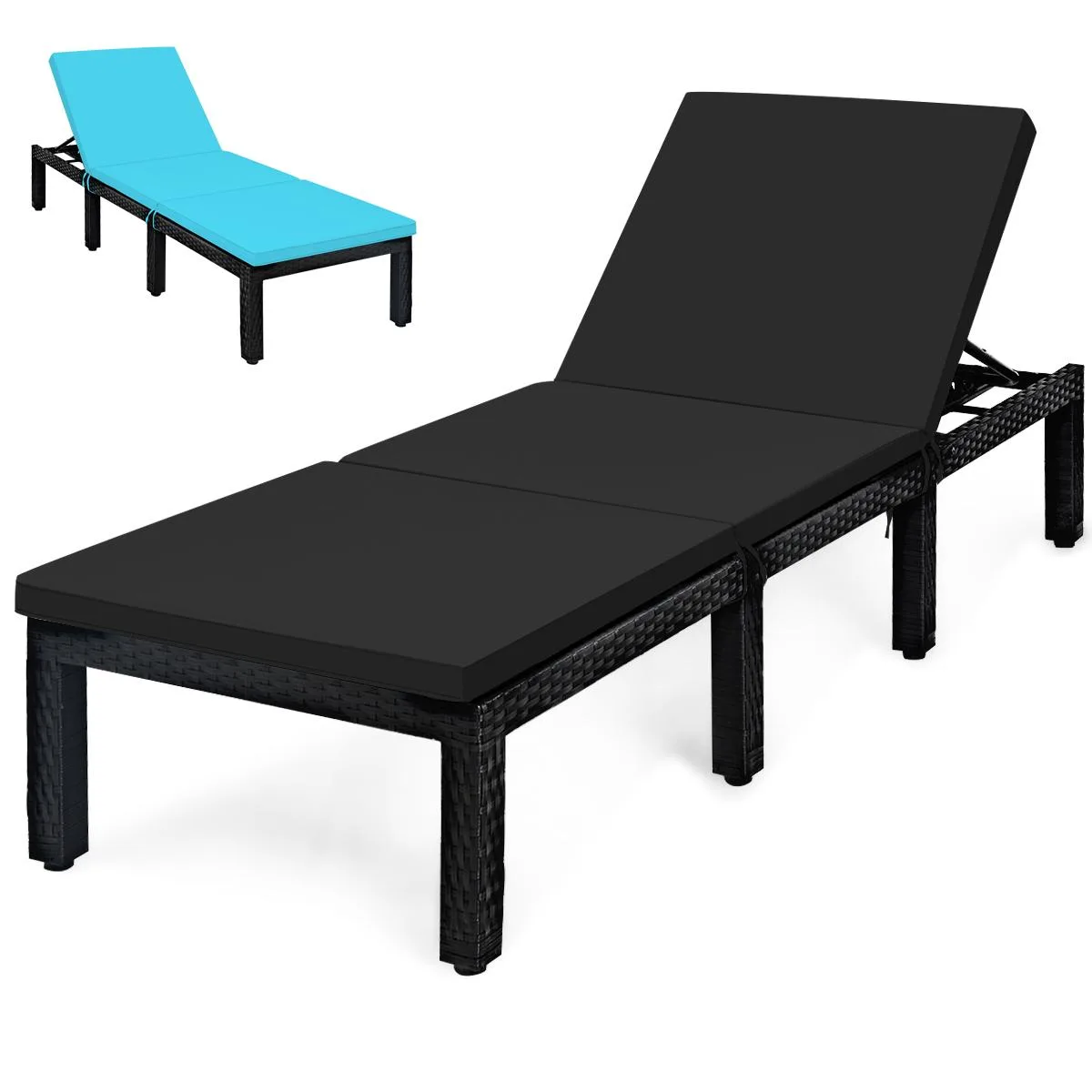 SlickBlue SlickBlue Patio Rattan Adjustable Lounge Chair Black Turquoise 77" 355 lbs — product photo