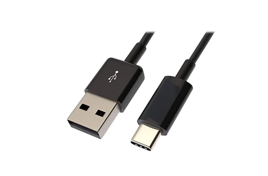 Black USB-A to USB-C cable with male connectors on both ends