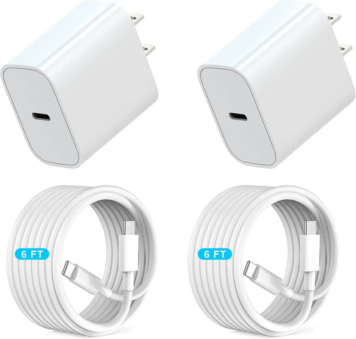 ONITOON ONITOON 20W USB-C Wall Charger 2-Pack 6FT Cable iPhone 17 16 15 iPad 12.9 — product photo