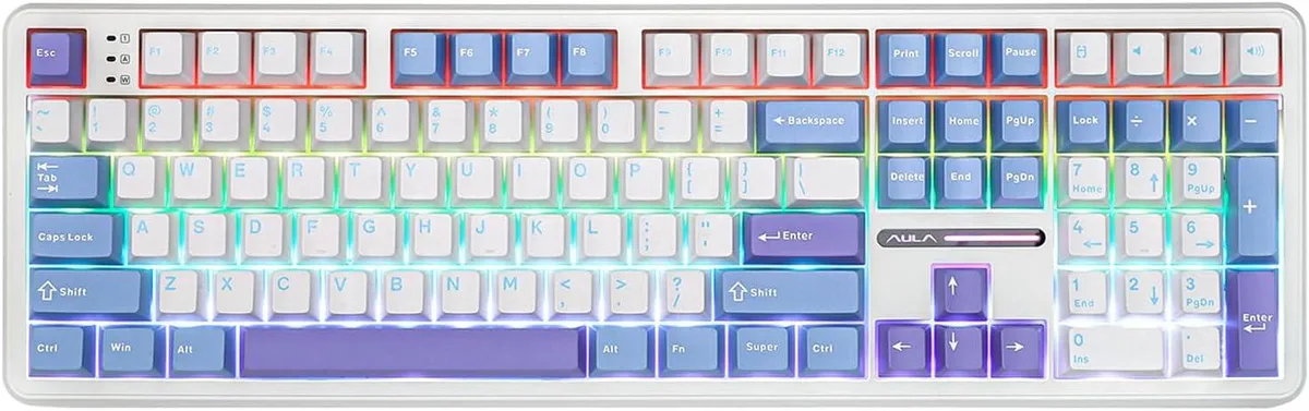 TUKO TUKO F108 full-size mechanical gaming keyboard 108 keys 4000mAh White Blue — product photo