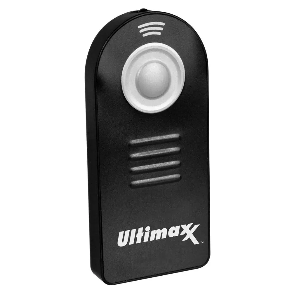 Small black rectangular infrared remote with a single button and lanyard loop