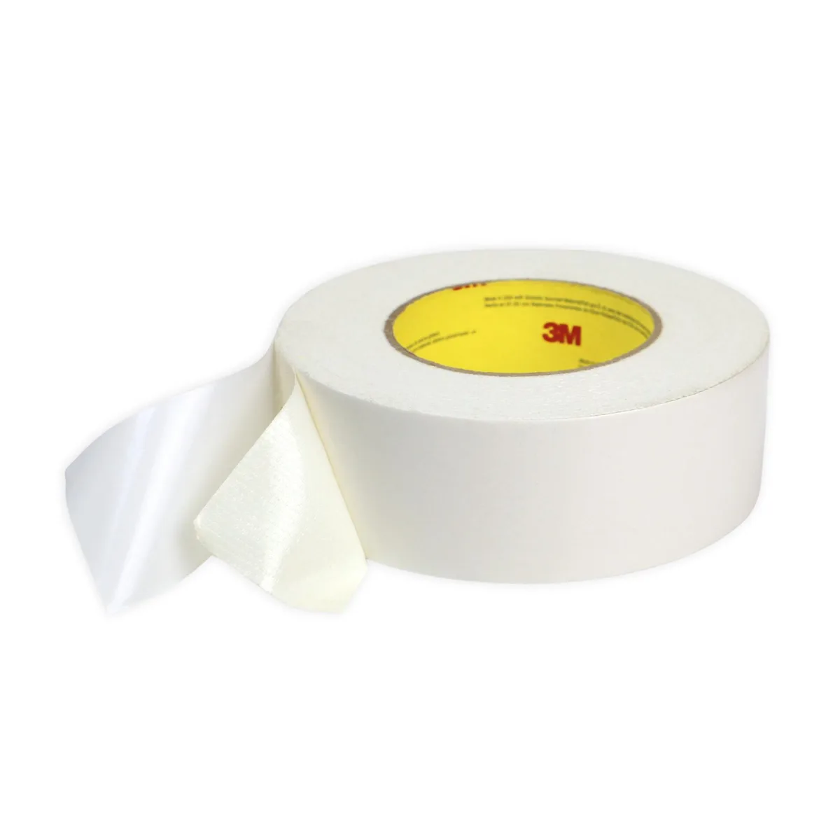 White double-sided cloth tape roll on 3-inch core