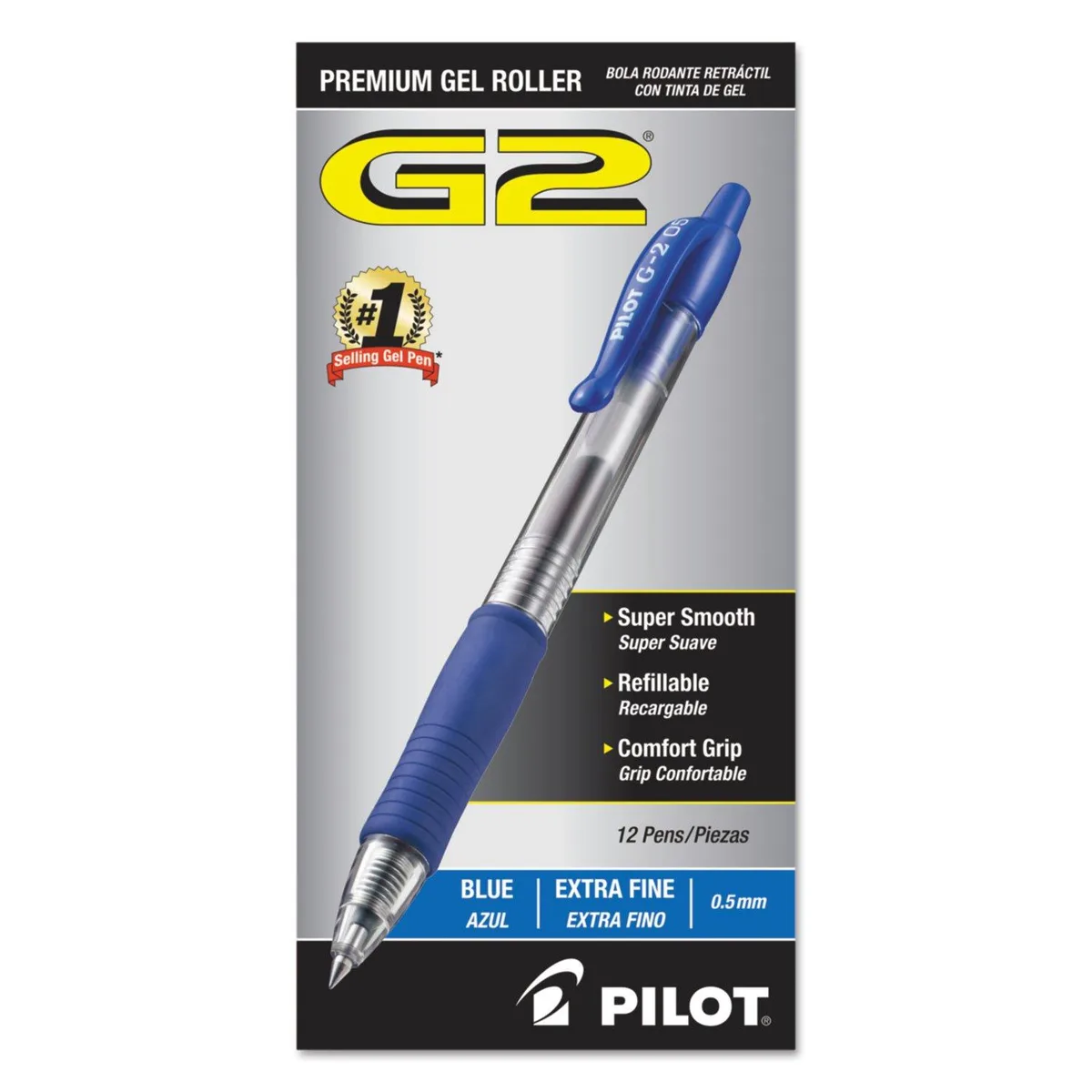 Blue retractable gel pens with leather finish, pack of 12