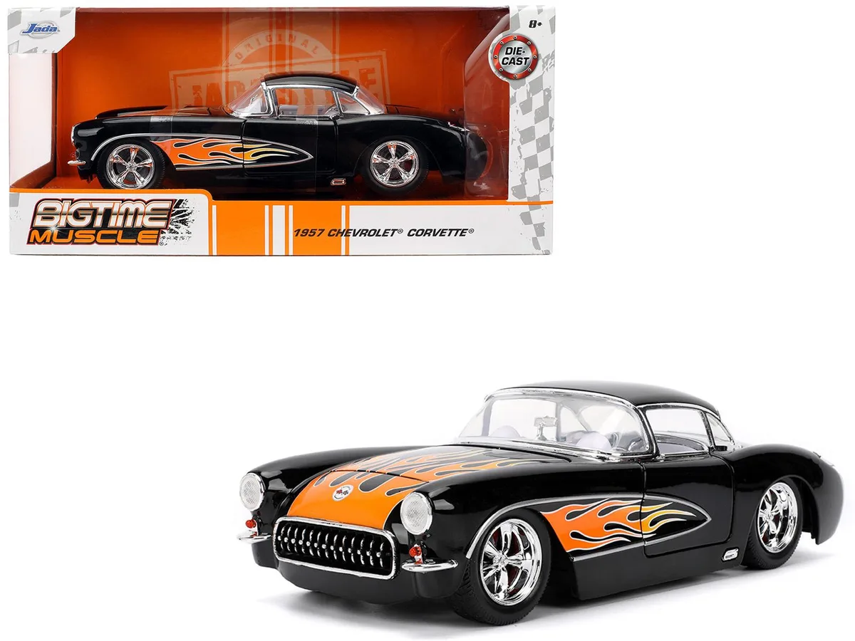Jada Jada 1957 Chevrolet Corvette Black Flame White Interior Bigtime Muscle 1/24 Diecast — product photo