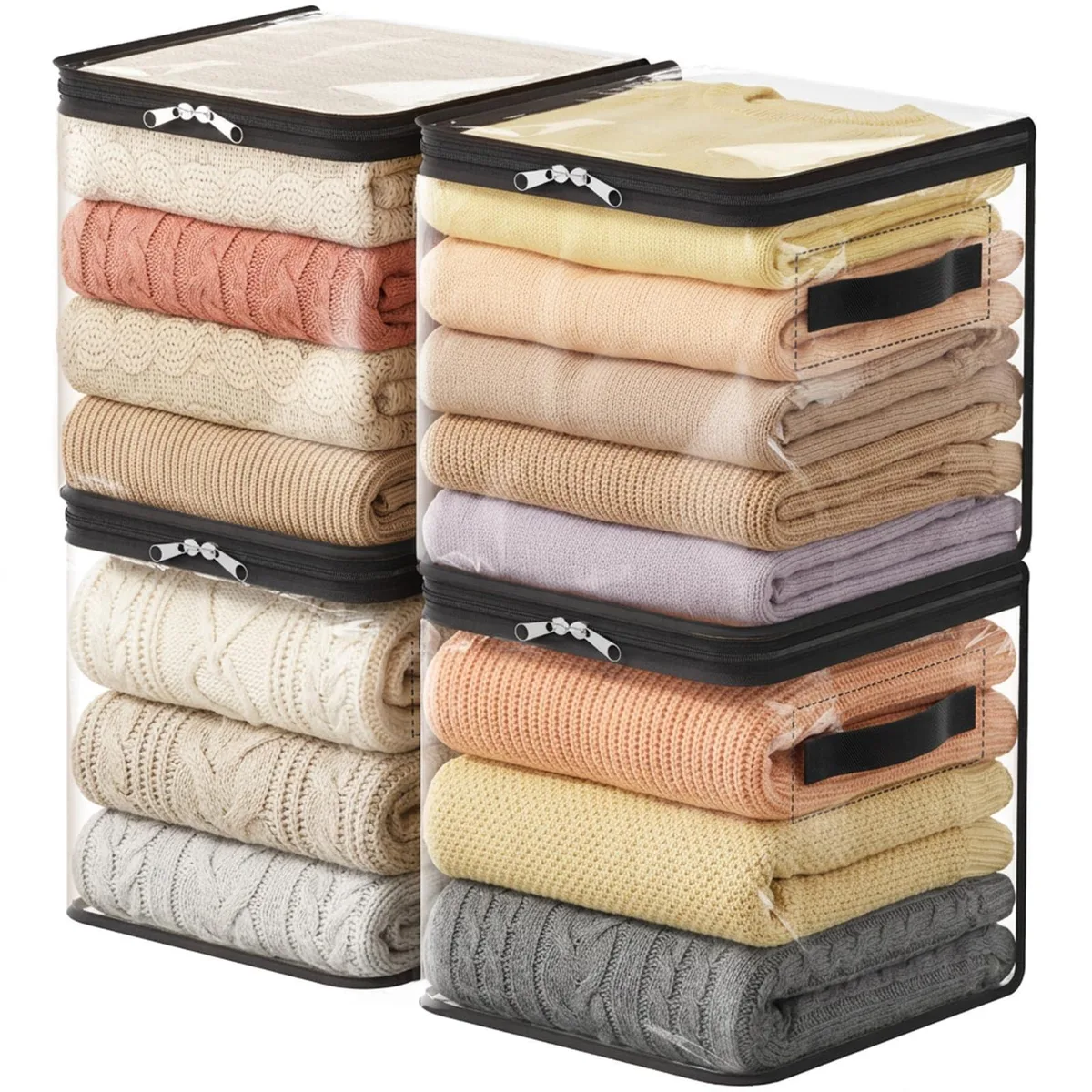 Clear beige PVC storage cube with zipper and handles