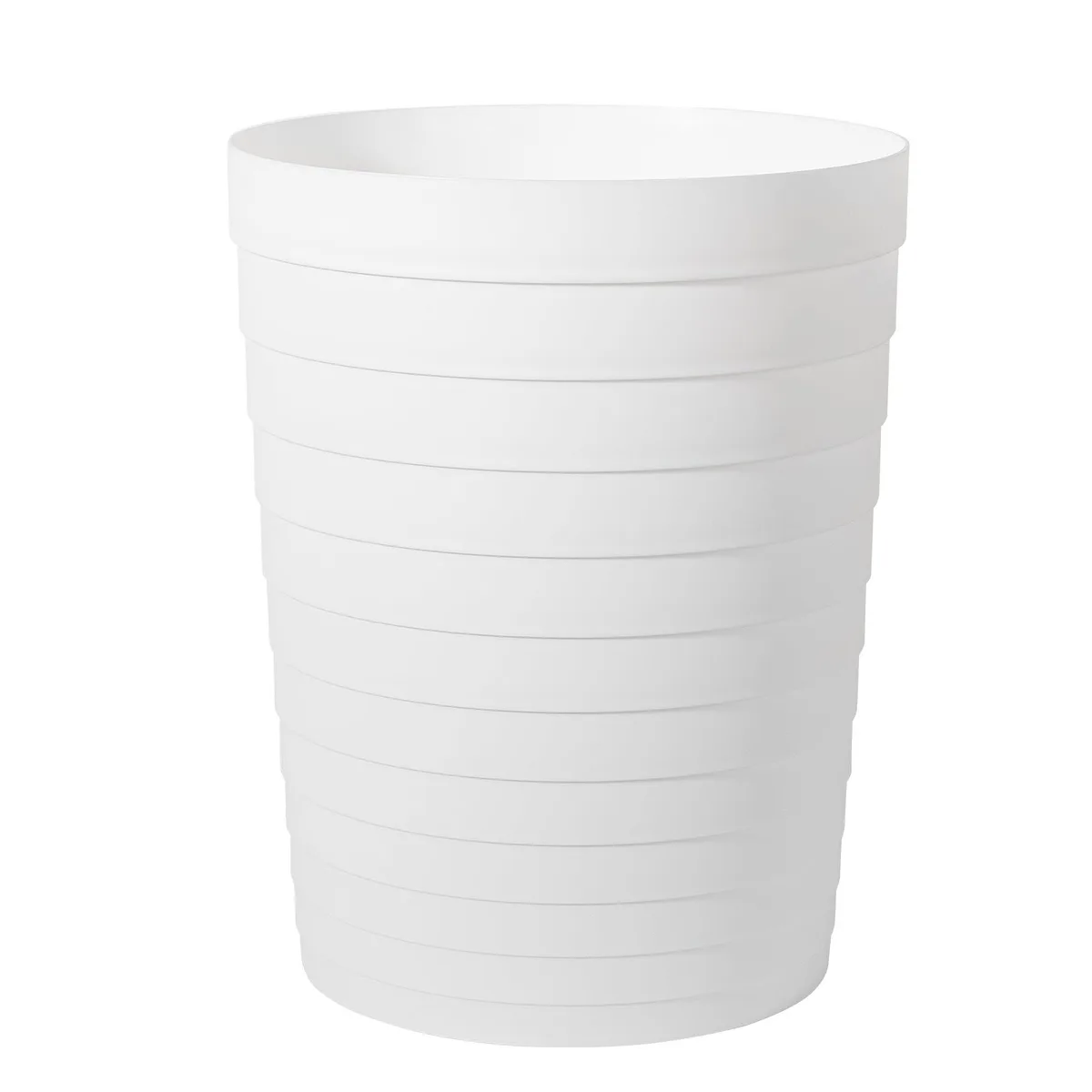 White cylindrical plastic wastebasket, glossy finish, 1.8 gal, pack of 12