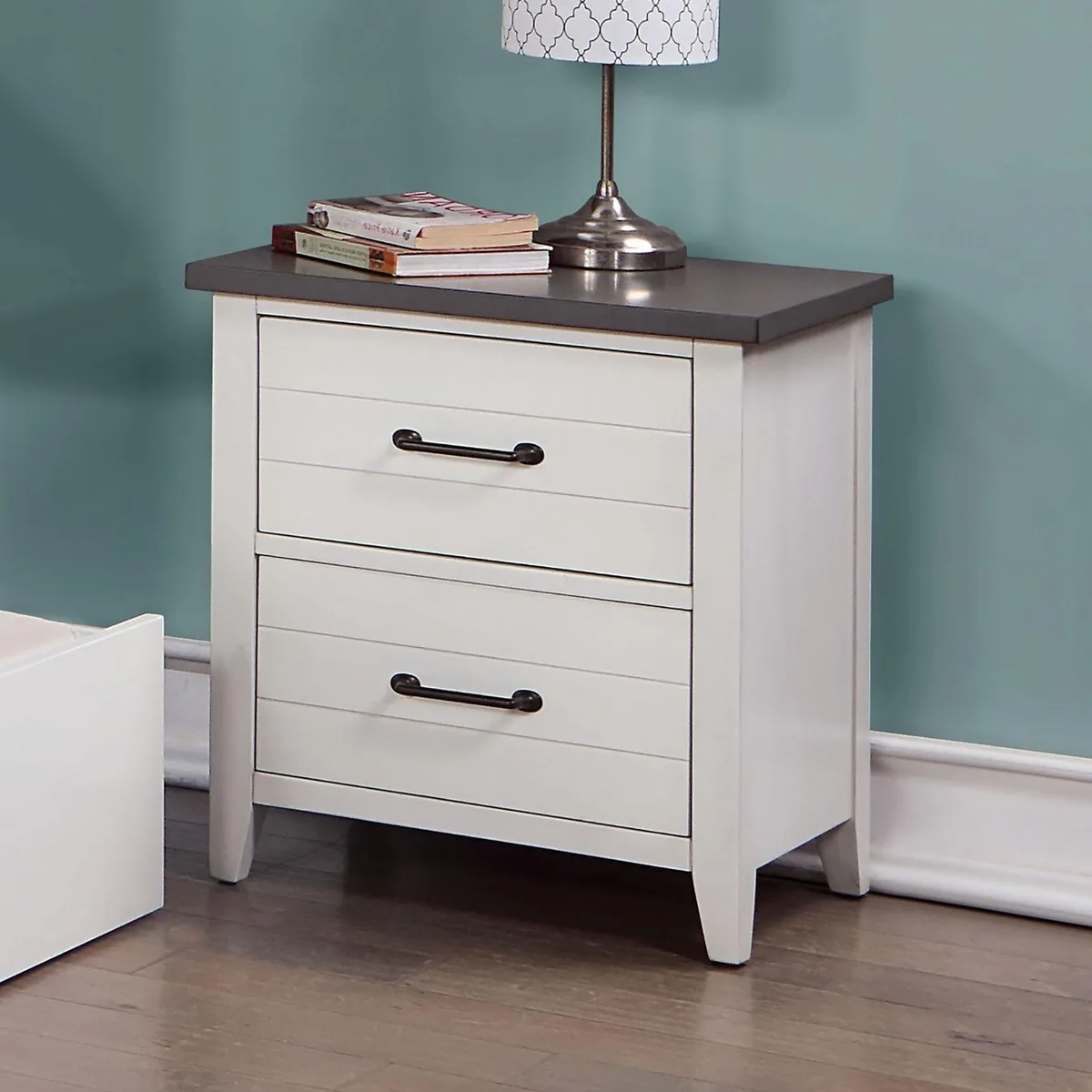 tuphen tuphen 2-Drawer Nightstand White/Gray Two-Tone Solid Wood 22W 15D 23H — product photo