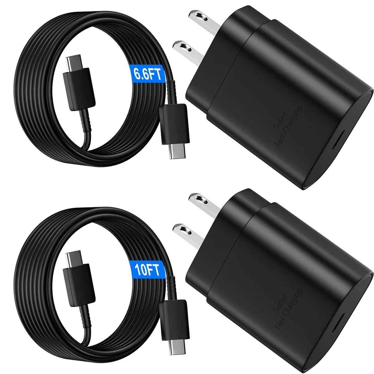  Ubearkk XHD-2507 25W USB charger kit 10ft + 6.6ft C-C cables Black — product photo