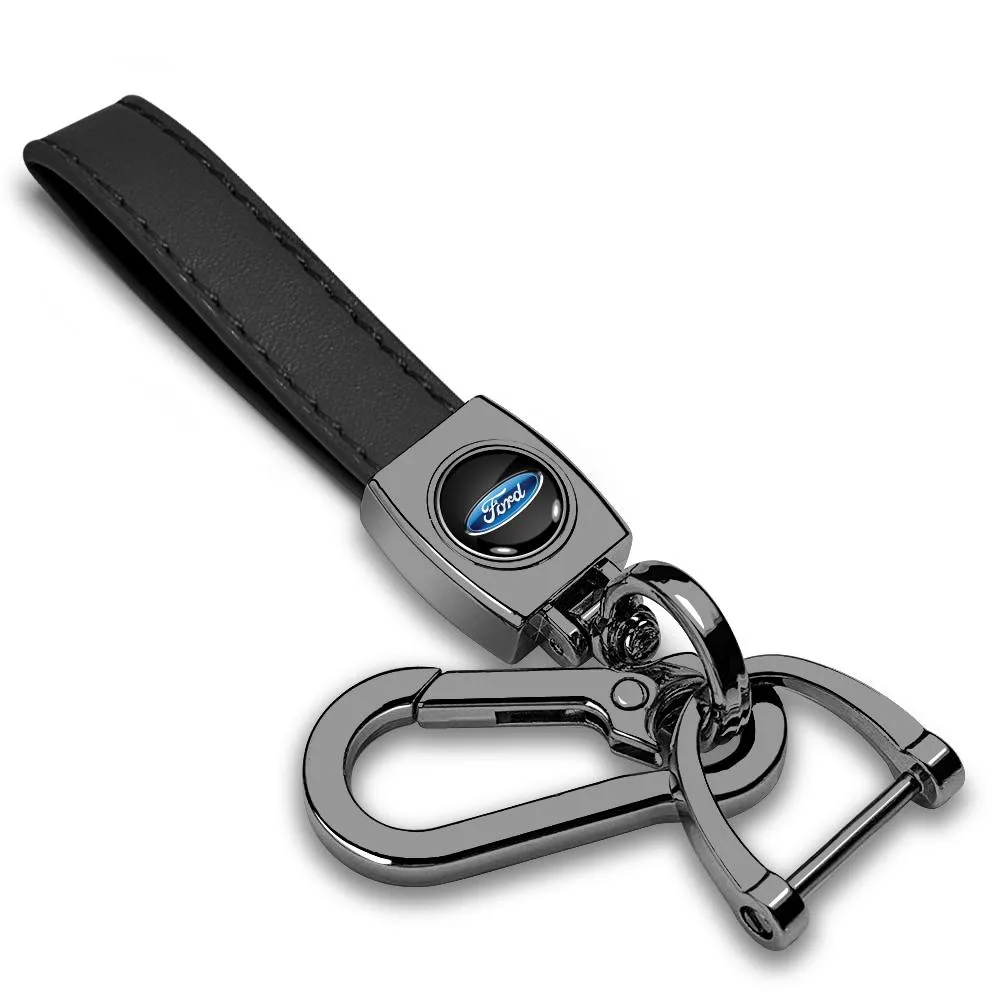 iPick Image, LLC iPick Image, LLC Ford Logo Black Leather Loop-Strap Dark Gunmetal Hook Key Chain Car Electronics Accessory — product photo
