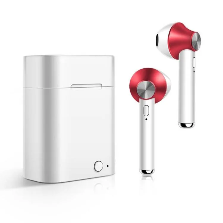 Red true-wireless earbuds in a matching charging case