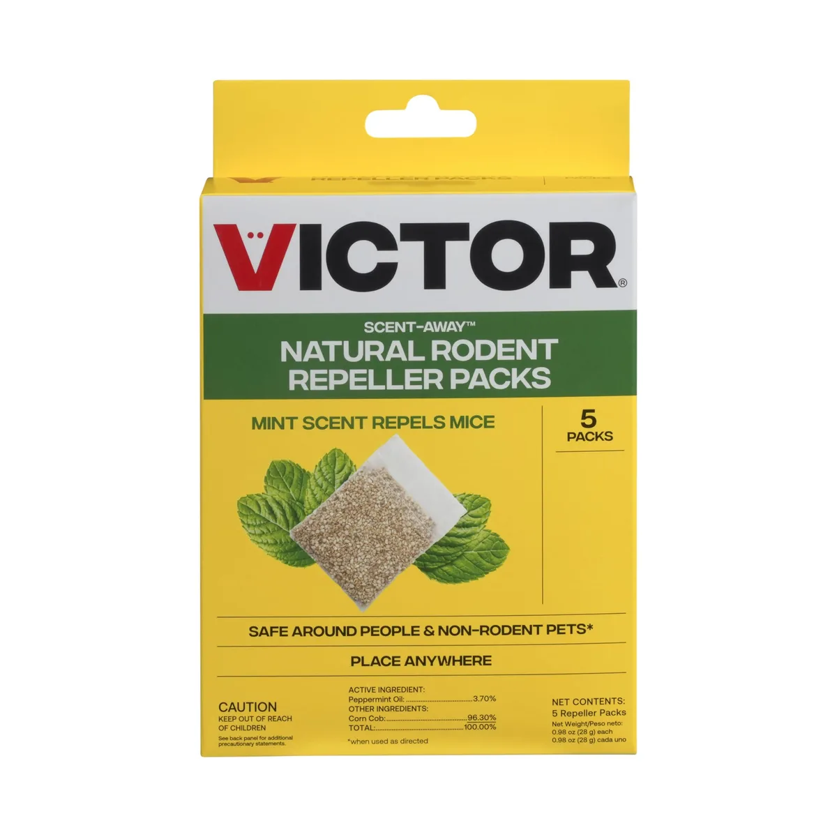 Five mesh sachets of peppermint oil granules on string