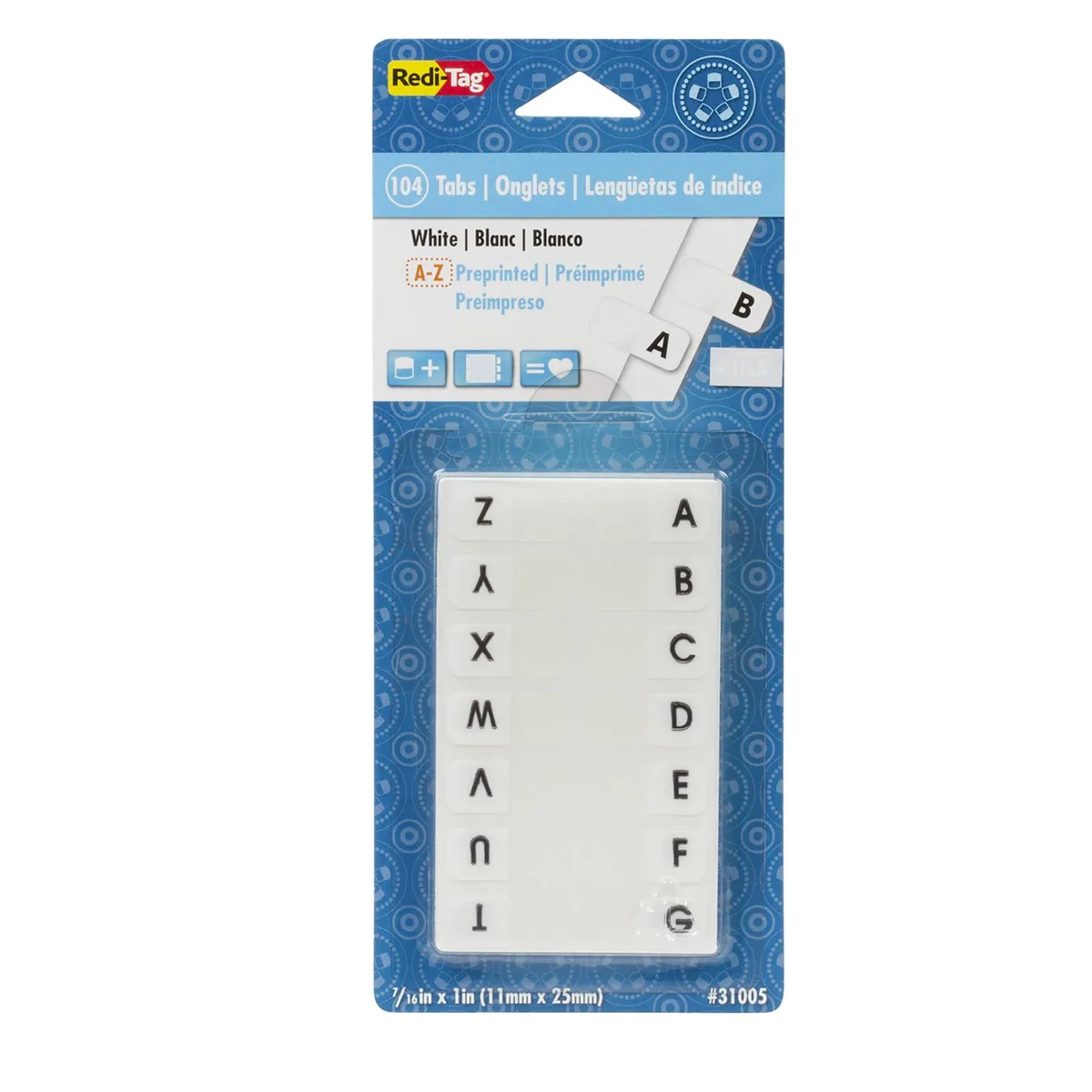 White plastic alphabetical divider tabs A to Z 104 pack self adhesive 7/16 by 1 inch