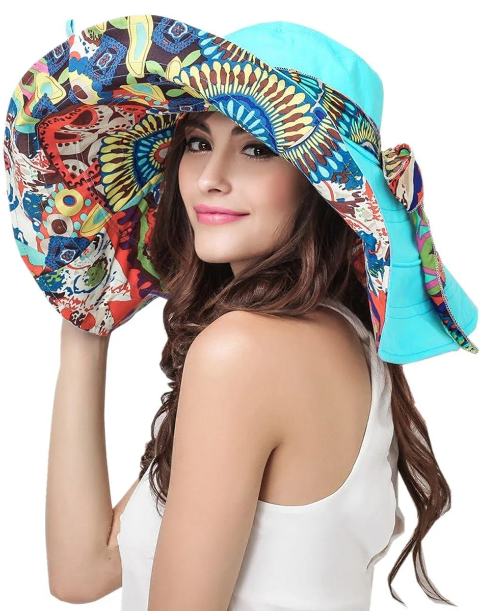  FakeFace 43230-40411 Floppy Hat Blue Floral UPF 50+ 22.1-22.8 in — product photo
