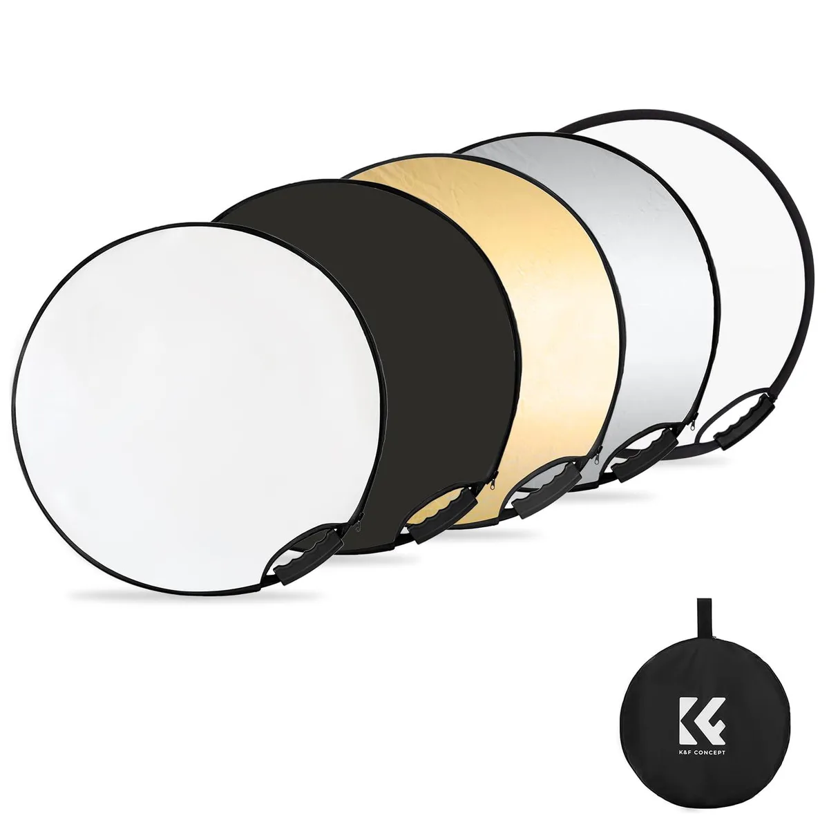 K&F CONCEPT 5-in-1 Light Reflector 22" 60cm with Handle Grip & Bag — product photo