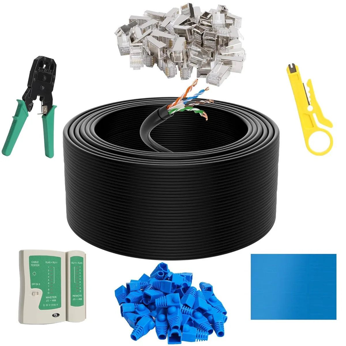 BFKK BFKK Cat6 Outdoor Ethernet Cable 300 FT with Tool Kit — product photo