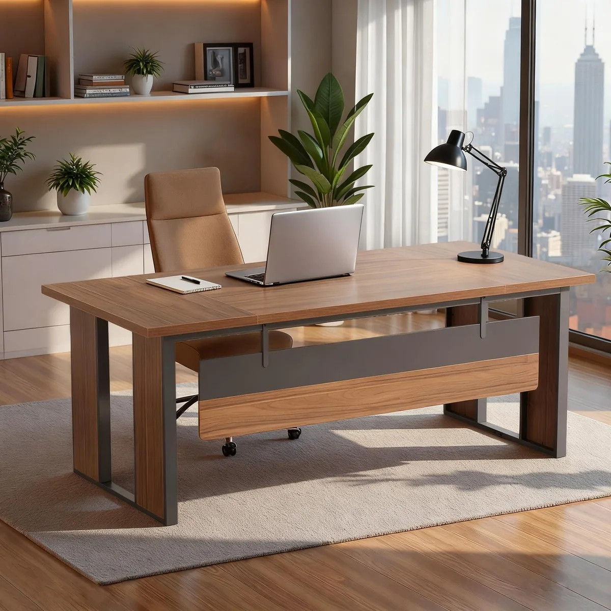 Tribesigns Tribesigns 63" Executive Desk Brown Black Privacy Panel F2111-A — product photo