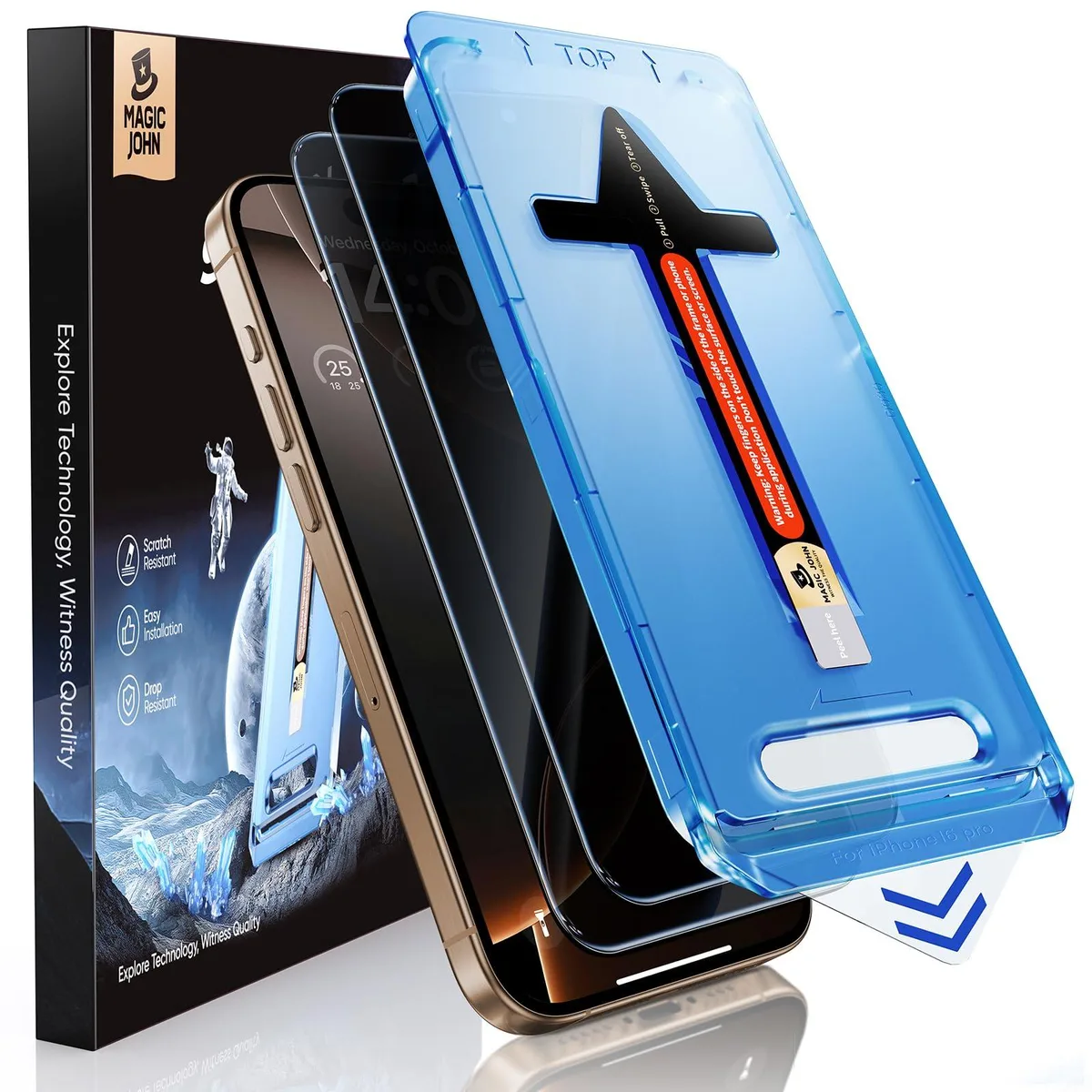 Two glossy glass screen protectors for iPhone 16 Pro 6.3 inch in retail packaging