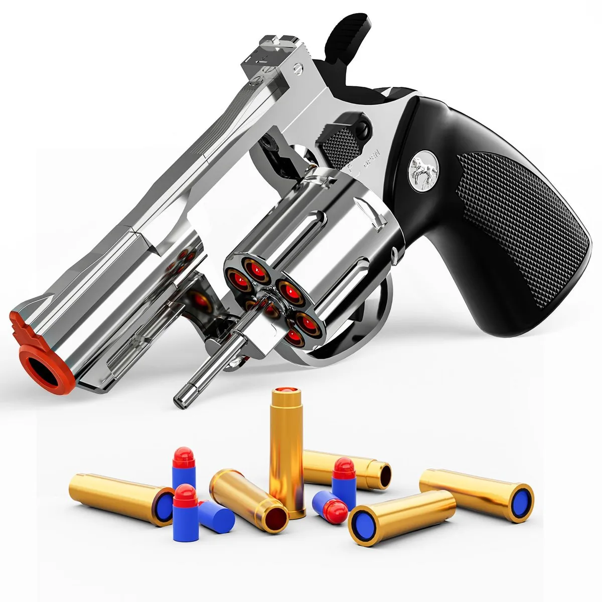  Toy Gun Foam Blaster Soft Bullet Revolver Silver 40 Bullets — product photo