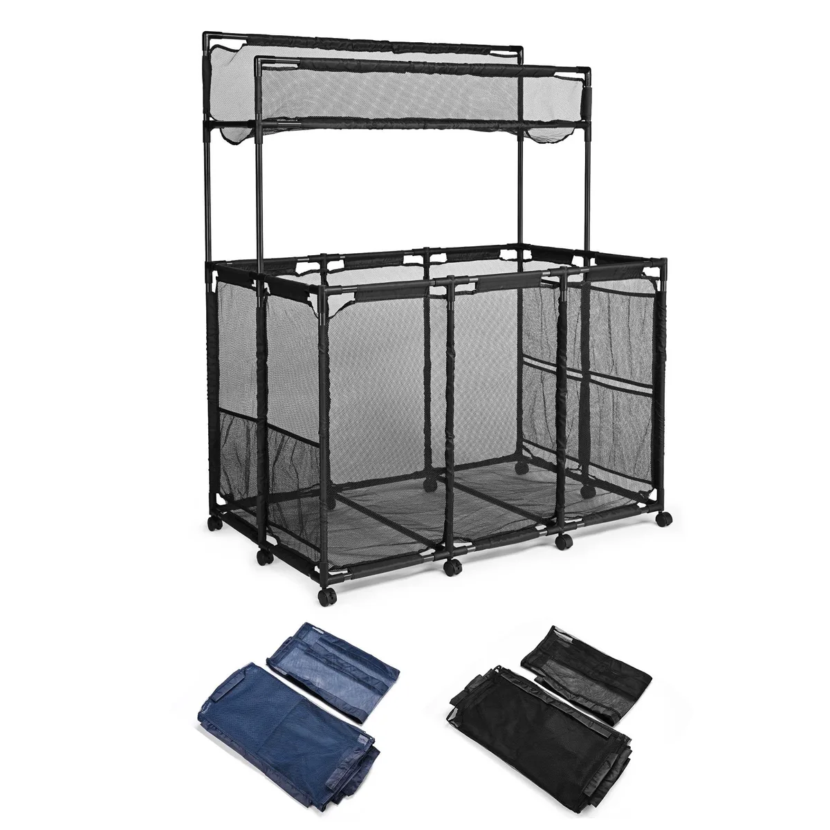 Yescom USA, Inc. Yescom USA, Inc. 06PSBBMC003-2LAY-06 Toy Storage 2-Layer 10 Wheels Blue Mesh Net Combo — product photo