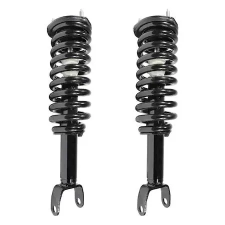 Pair of silver front strut assemblies with coil springs and top mounts