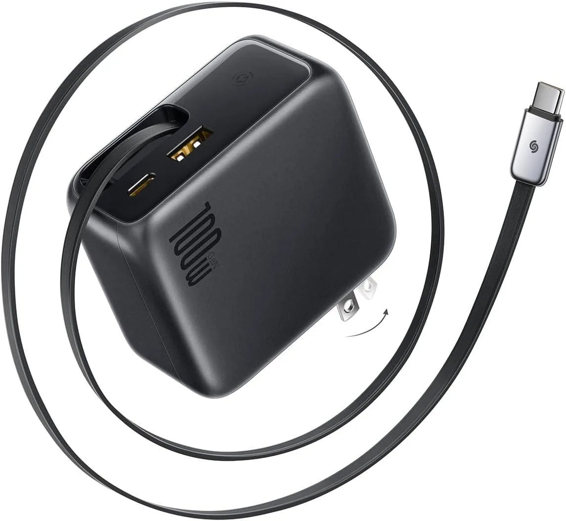 Chopmate Chopmate 100W USB-C Charger Retractable Cable 3-Port Foldable Plug — product photo