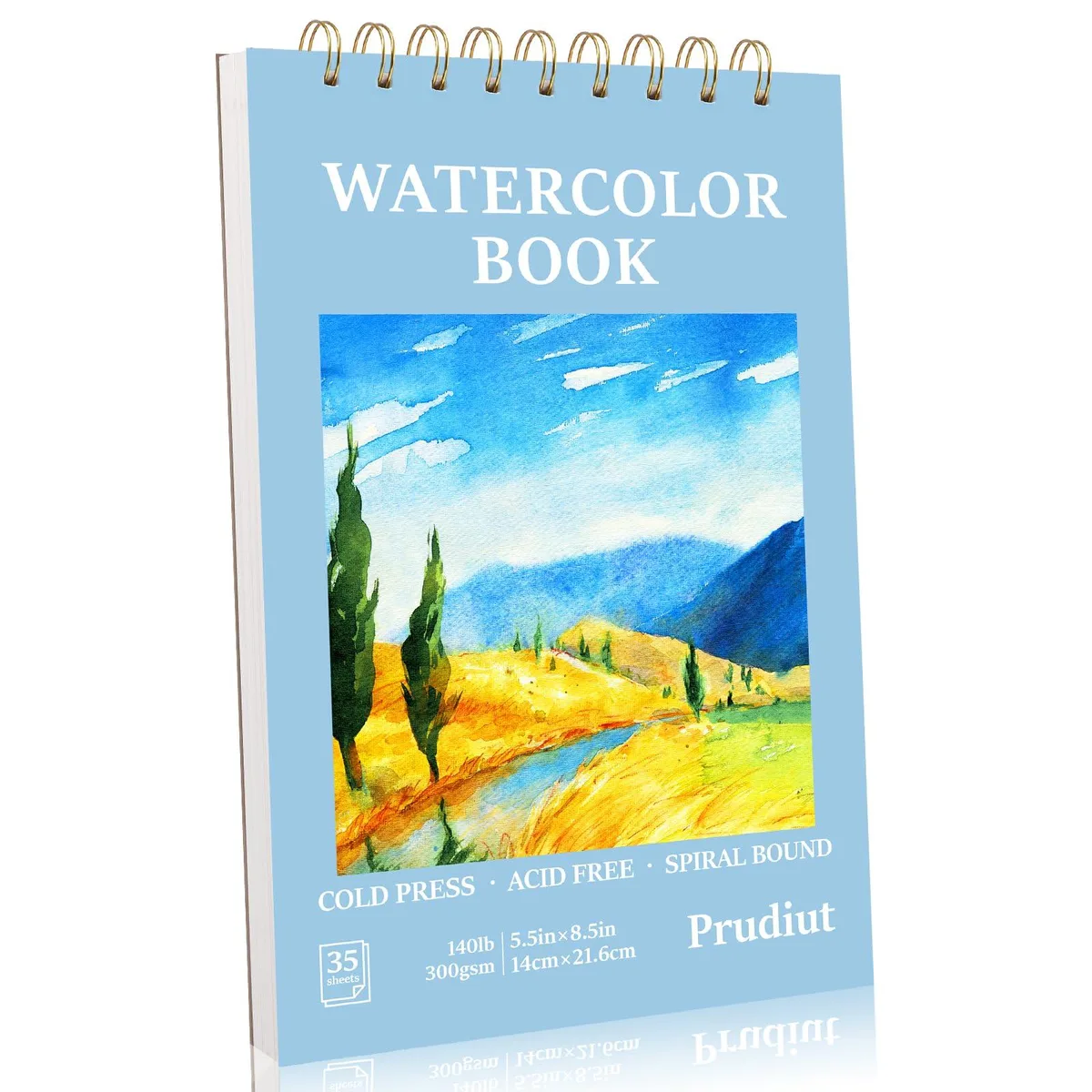 Prudiut H2201K-11-N drawing pad 35 sheets 5.5x8.5 inch 140 lb 300 GSM cold press spiral bound — product photo