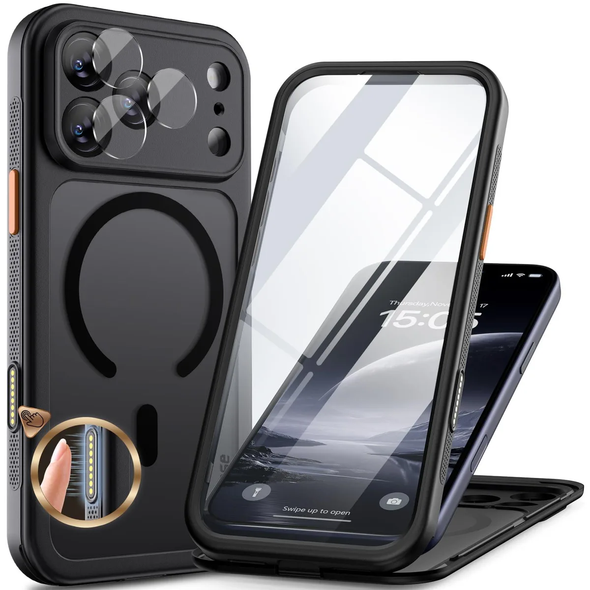 Black ViewSonic magnetic case for iPhone 17 Pro Max with built-in screen and camera protectors