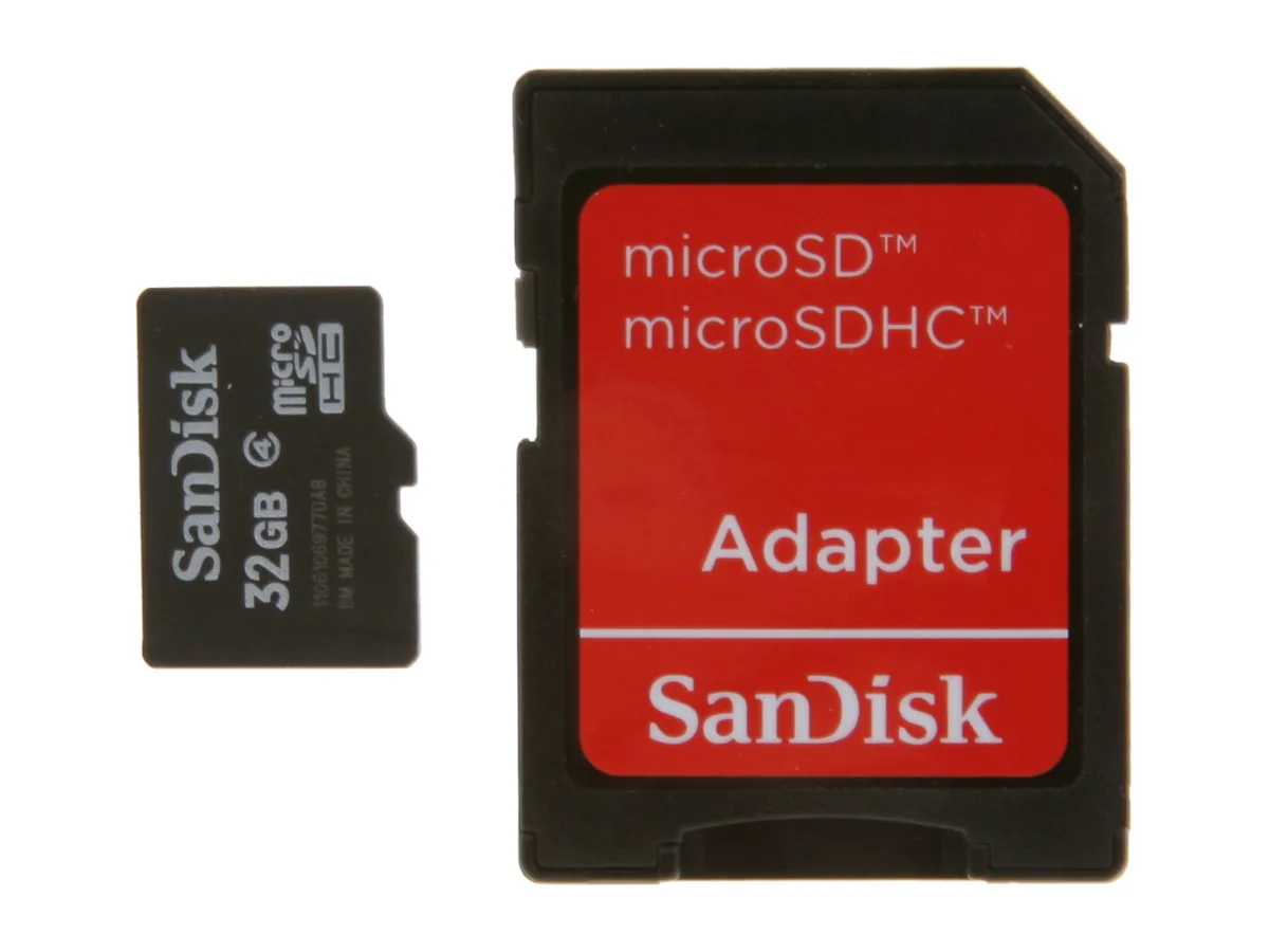 SanDisk SanDisk SDSDQM-032G-B35A 32GB microSDHC Class 4 memory card with adapter — product photo